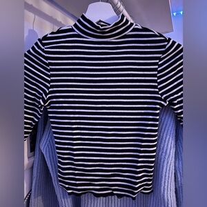Zara Black and White Striped Ribbed Turtleneck
